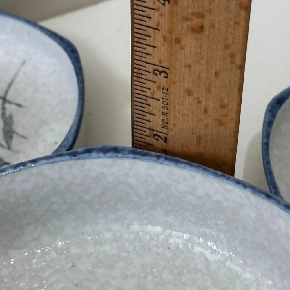 Vintage Blue White Speckled Ceramic Lot 5 Sauce Dishes Japanese Bellflower Set